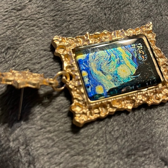 Starry Night Van Gogh Gold Framed Pierced Earrings Absolute Gorgeous! - Picture 3 of 8